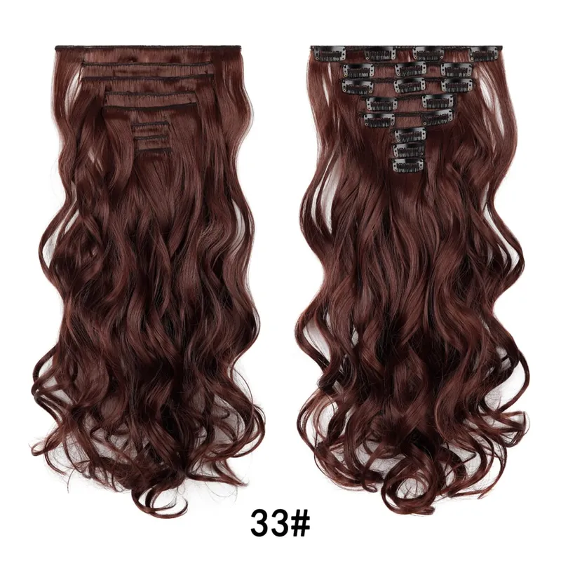 Sambungan Rambut Klip Dalam Set 8 Keping 17Klip Matte Sintetik Bergelombang Penuh Kepala Potong Rambut untuk Wanita Penggunaan Harian Mudah Dipasang — image 6