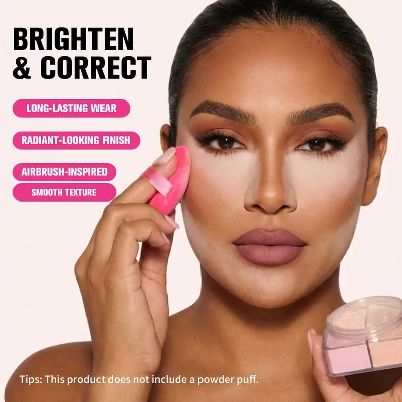 4 stk Ansigtsmakeup Sæt Foundation Stick Pore No More Primer Loose Setting Powder Langtidsholdbar mat Begynder Makeup Julegave — image 7