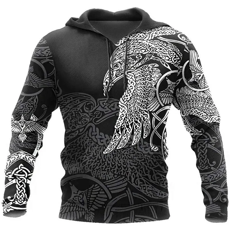 Mens Hoodies Vikings eagle Tattoo Fashion Animal pattern 3D Printed Style Casual Harajuku Hip Hop Pullover Oversized Sudaderas — image 15