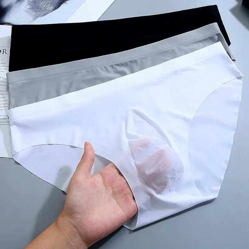 Sexy Men's Panties Ice Cool Breathable Semi Transparent Brief Solid Color Middle Waist Underwear Pump Man Bulge Pouch Briefs — image 2