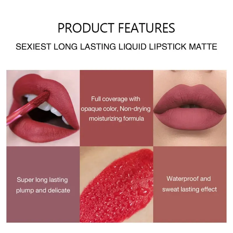 6 teile/satz Lip Gloss Langlebig Wasserdicht Matte Lip Tint Antihaft Tasse Flüssigkeit Lippenstift Geschenk Box Kosmetik Make-Up — image 4