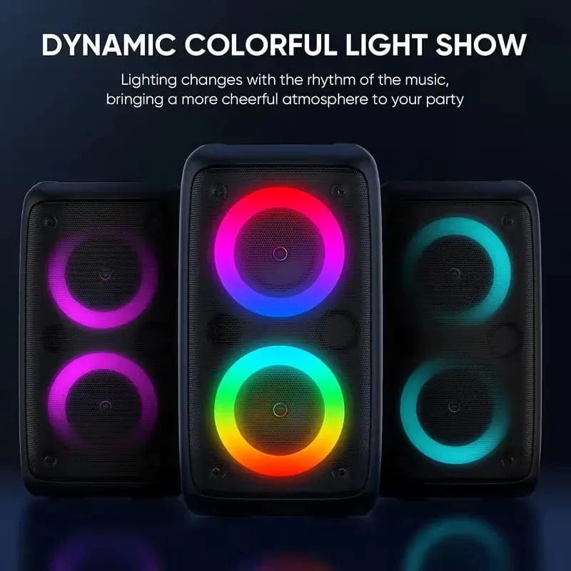 9900Hz Professional Large Bluetooth Speaker with Microphone Portable Design Featuring Subwoofer Party Box LED Lights Compatible with BT/USB/TF/AUX/FM/TWS/MIC/EQ Functions Professional Karaoke. Ideal Gift for Birthdays Christmas and New Year — image 3