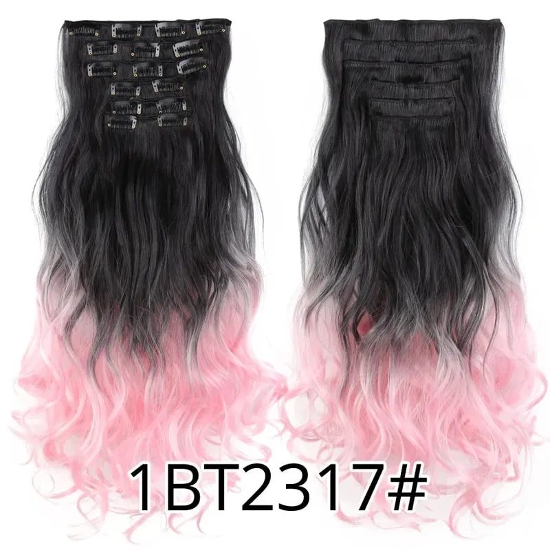 คลิปสีดำในส่วนขยายตรง 22 "ยาวสังเคราะห์หนาคลิปบนผมสำหรับผู้หญิง 6 ชิ้น/เซ็ต CURLY Full HEAD งานแต่งงานทุกวัน — image 37