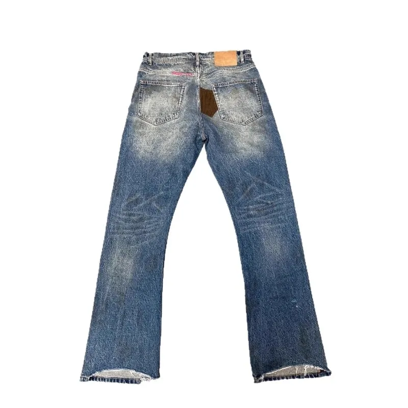 Męskie jeansy rozkloszowane Harajuku Vintage sprane spodnie dżinsowe w trudnej sytuacji patchworkowy sztruks Slim Fit casualowe w stylu Streetwear unisex nowa wiosna — image 5