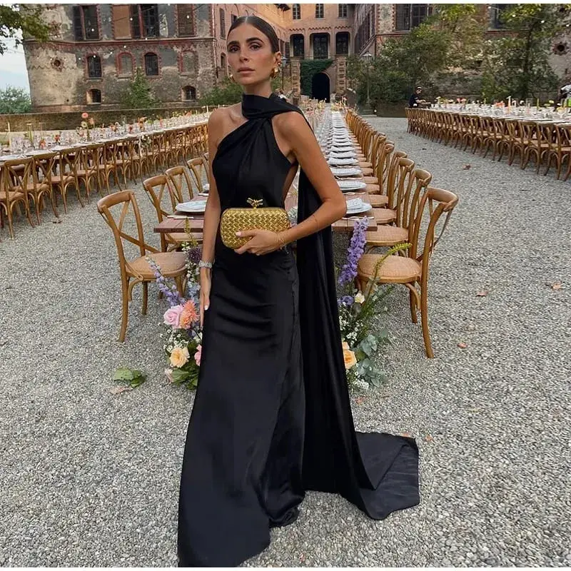 Elegante Band Halter Kleid Frauen Solide Off Schulter Ärmellose Backless Schlank Maxi Kleider 2025 Sommer Herbst Party Roben Dame — image 12