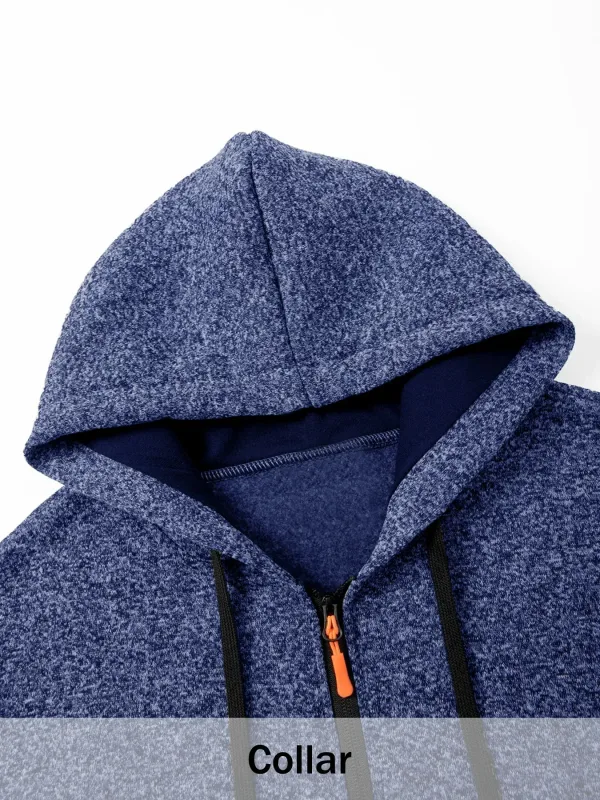 Ensemble de 2 pièces pour hommes, veste à capuche mi-longue avec fermeture éclair complète, manteau chaud doublé en polaire avec capuche à cordon de serrage et poches zippées, vêtements d'extérieur décontractés pour l'automne et l'hiver, usage quotidien