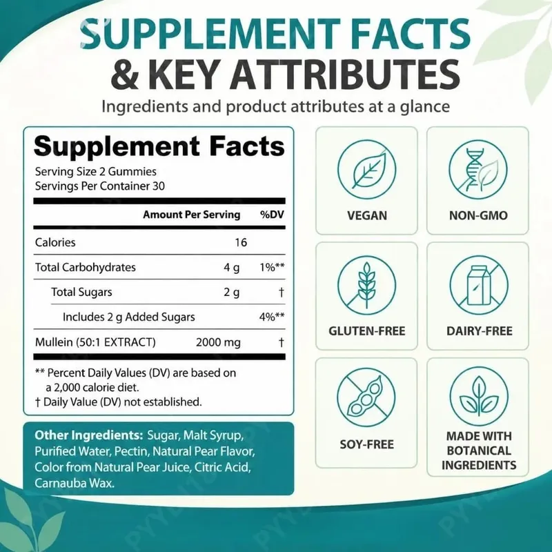 ArtoaLabs Mullein Gummies 2000mg 50:1 Extract for Respiratory Health & Clear Airways Supports Daily Immune Defense 60 Gummies — image 3