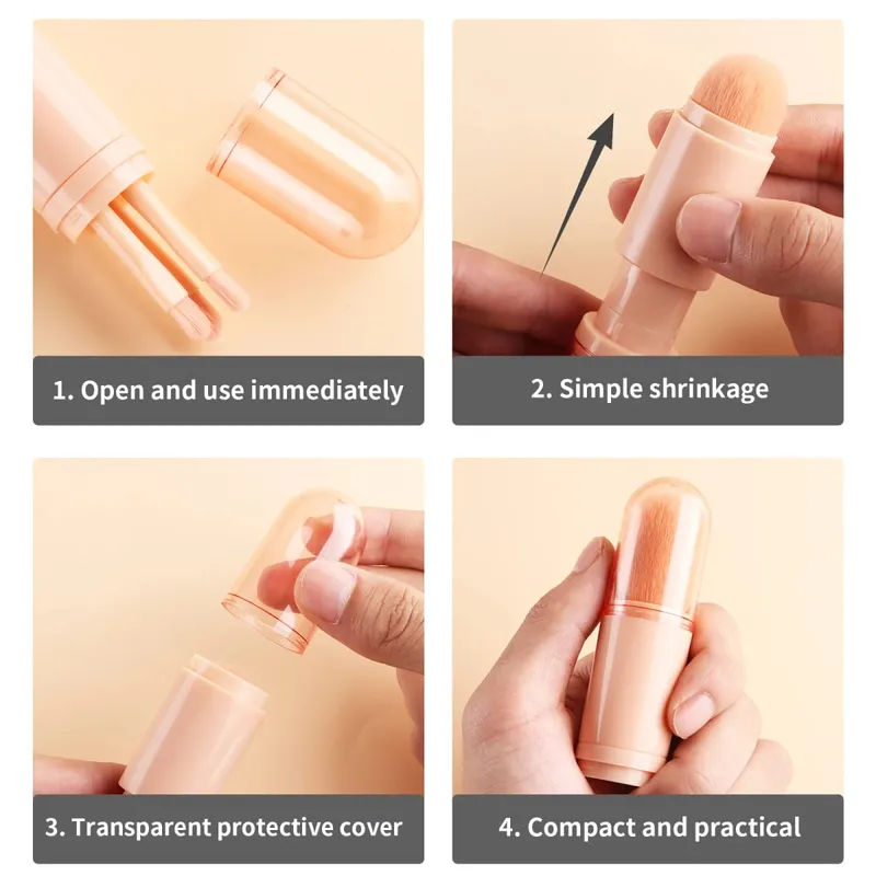 Detachable 4 In 1 Makeup Brush Set Round Powder Flat Eyeshadow Brushes Travel Portable Facial Eye Cosmetic Tools — image 6