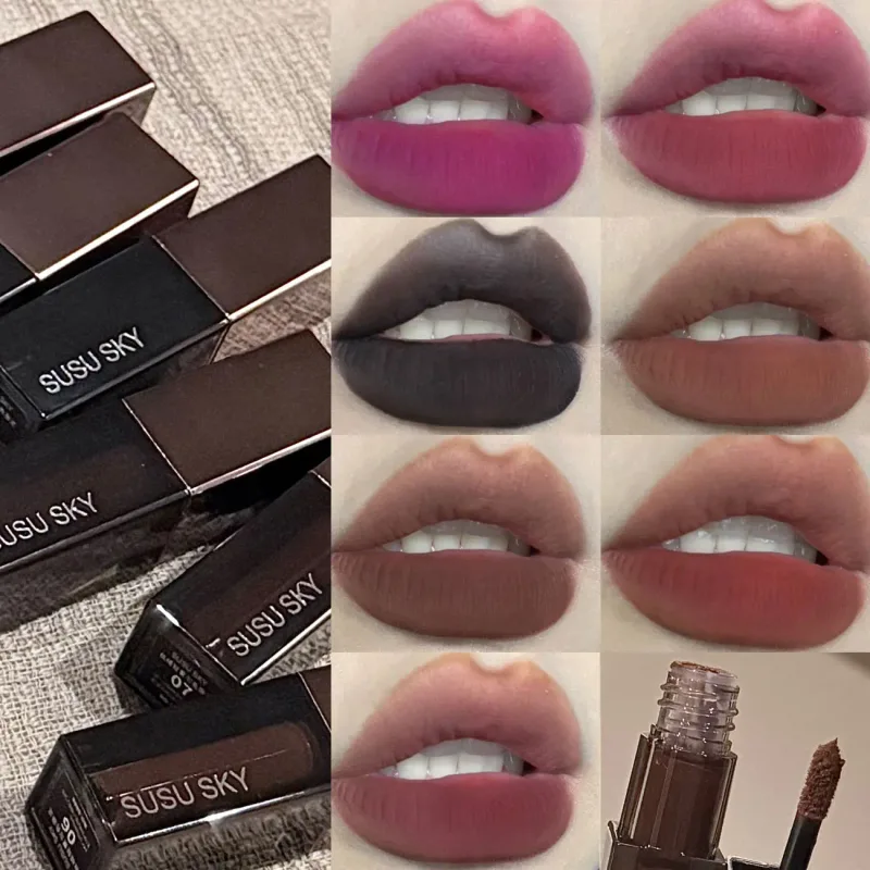 Wasserdichter Punk Gothic Mattschwarzer Lippenstift Lila Lipgloss Make-up Mousse Lippenschlamm Dunkelrot Brauner Lippenstift Antihaft-Cup-Lippentönung — image 3