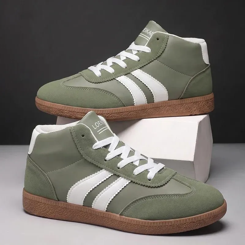 Unisex High-Top-Retro-Sneaker, gestreift, Patchwork, Schnürung, weiche Gummisohle, täglich, lässig, Boardschuhe für Männer und Frauen — image 3