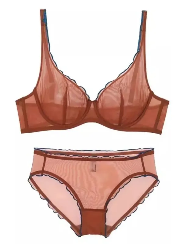 เซ็กซี่ภาษาฝรั่งเศสคำตาข่าย Bra Panty ชุด Ultra บาง Underwire Push Up Minimizer ชุดชั้นในสนับสนุนถ้วยสามเหลี่ยมสำหรับหน้าอกขนาดใหญ่ขนาดเล็กดู — image 6