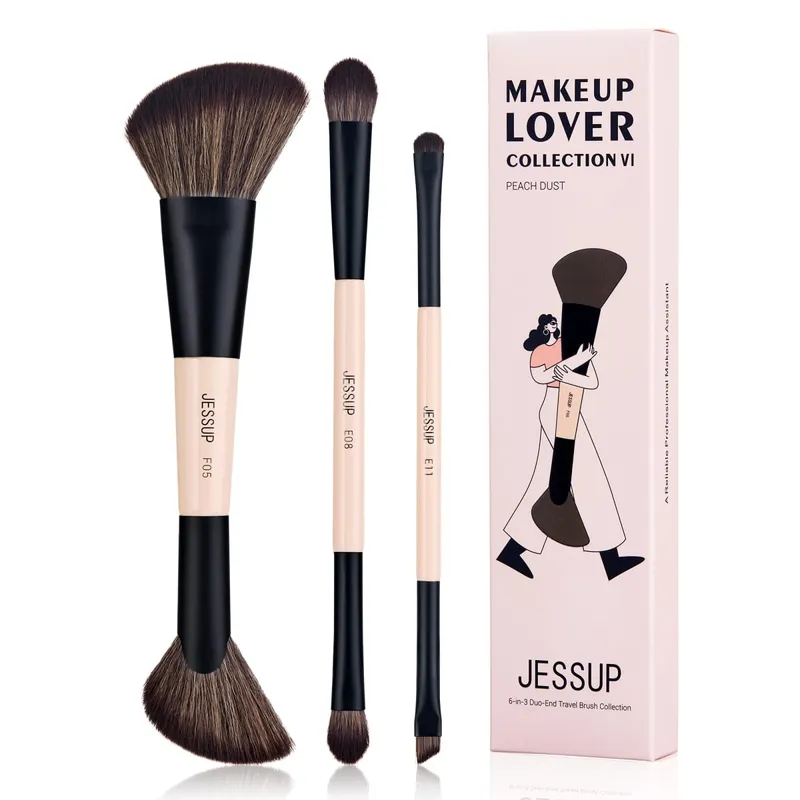 Jessup Set di pennelli per trucco 3/5/7 pezzi Pennello per trucco a doppia faccia Fondotinta Ombretto in polvere Miscela di polvere di pesca cruelty-free T600 — image 9