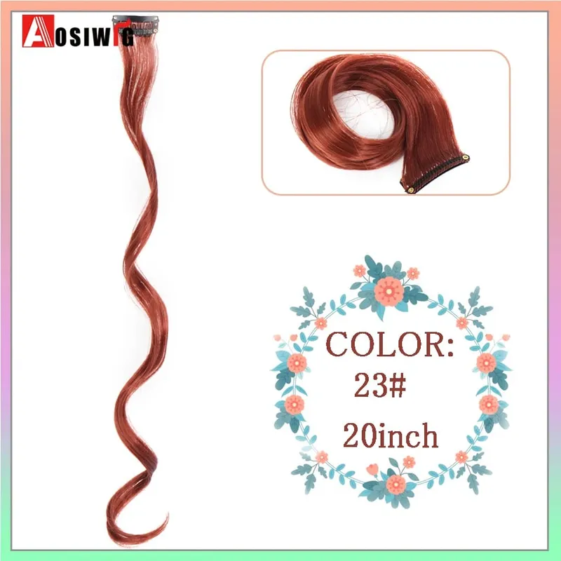 Extensions de cheveux synthétiques lisses et longues à reflets arc-en-ciel, 22 pouces, Clip en une seule pièce, ombré rose violet vert jaune pour femmes — image 17