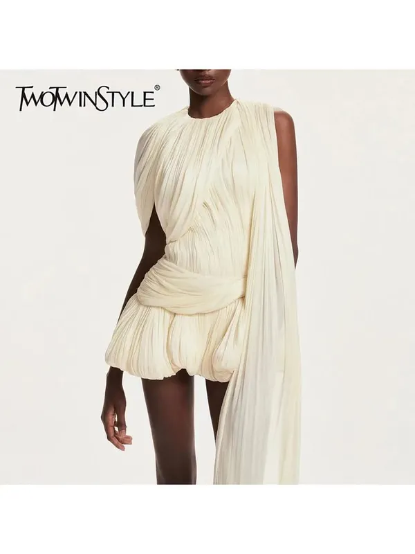 Solid Spliced Mesh Mini Dresses For Women O Neck Sleeveless High Waist Temperament Mini Dress Female Fashion New — image 2