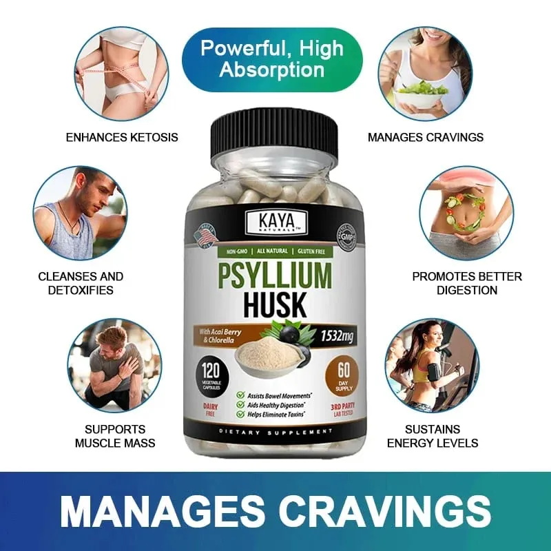 Capsules de cosse de psyllium - 1532 mg - Enrichies en racine de gingembre et en aloe vera pour favoriser la santé digestive et la détoxification de l'intestin — image 6