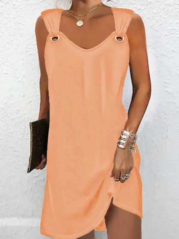 Women Summer Casual Dresses 2025 Elegant Simple Style Solid Color Metal Button V-neck Sleeveless Dress Female Sexy Midi Vestidos — image 11