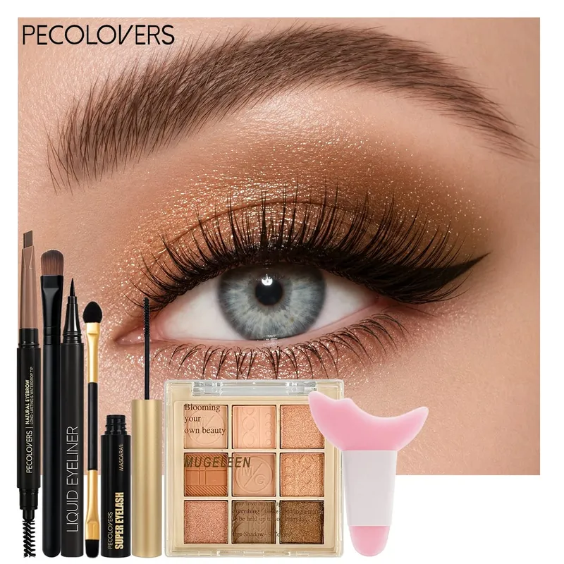 7 Buah Palet Eyeshadow Set Mata + Eyeliner + Maskara + Pensil Alis Ujung Ganda Alat Rias Cocok Penyorot Mata