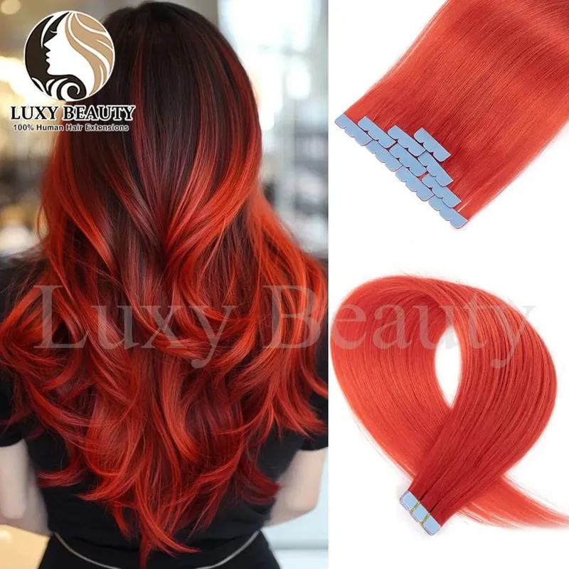 Colored Blue Mini Tape in Human Hair Extensions Invisible Seamless Tape in Hair 10pcs Pink Red Green Purple Blue Mini Tape Hair — image 16