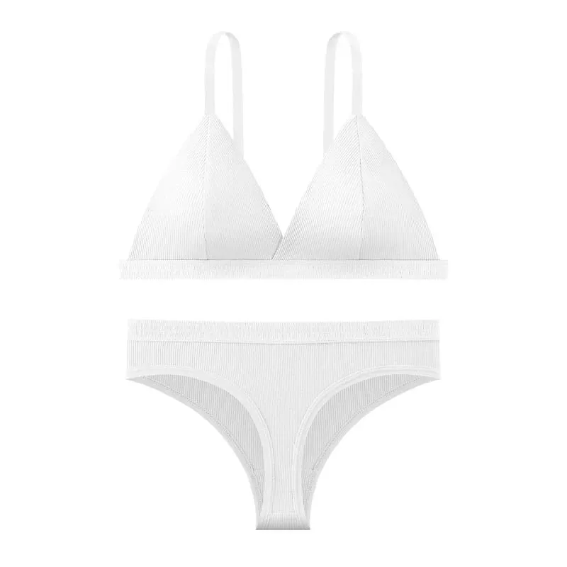 Sömlös BH och trosor Set Enfärgad Bralette Tunna Trådlösa BH Låg midja Stringtrosa Sexiga Underkläder Set Damunderkläder