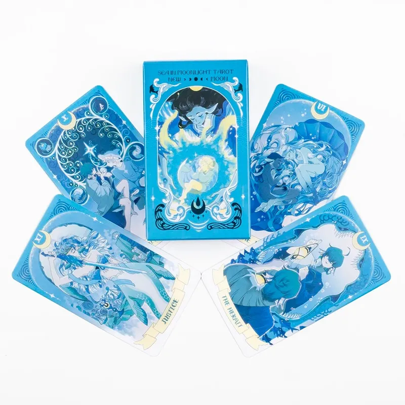 Meer im Mondlicht, Neumond-Tarotkarten, englische Version, 78 Stück, Ozean-Thema, emotionale Heilung, Wahrsagerei, Brettspiel, Tarotkarten