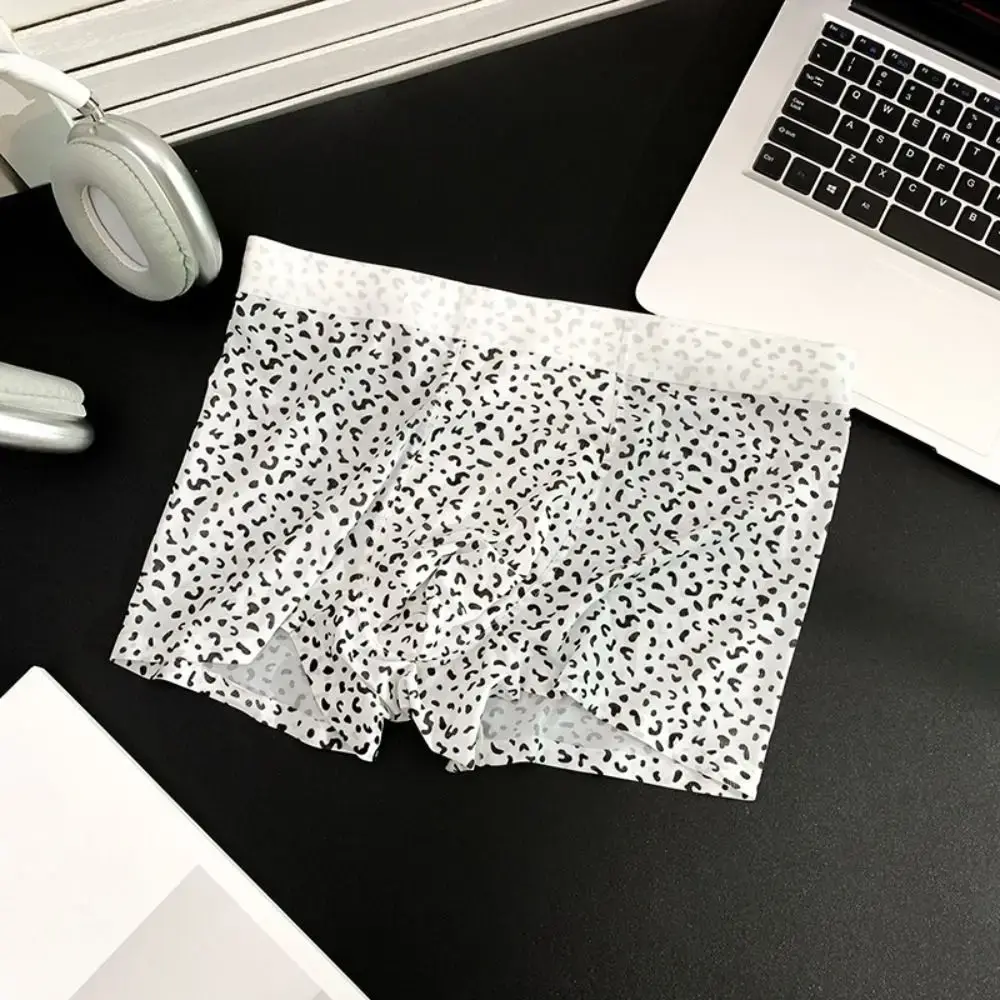 Fashion Thin Ice Silk Boxer Briefs See Through Stripe Leopard Print Boxers Breathable Seamless Cool Feeling Underpants Daily — image 10