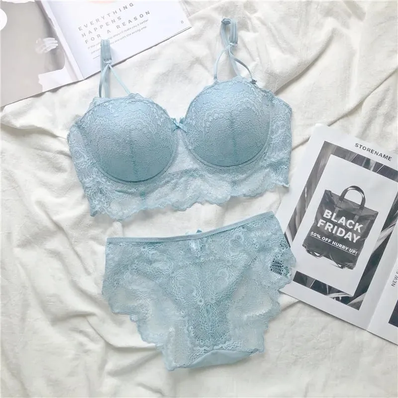 PLUS ขนาด Push Up Bra ชุดเซ็กซี่ชุดชั้นในลูกไม้ปรับ Comfort Thin Soft Breathable ชุดชั้นในสำหรับสตรี — image 8