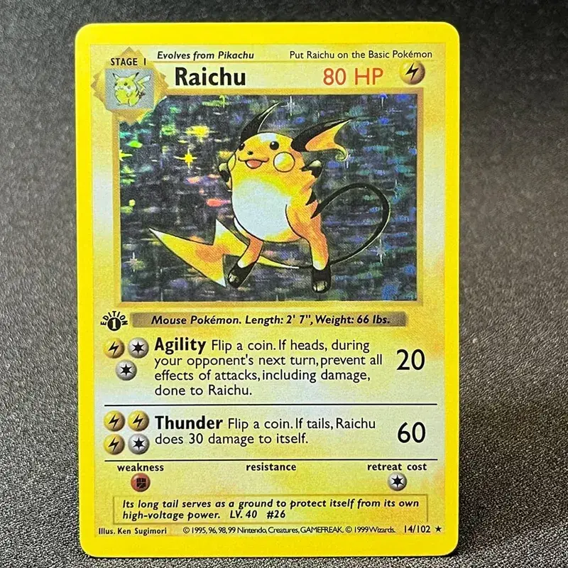 Carte foil PKM Charizard Blastoise Venusaur Alakazam Mewtwo Zapdos Raichu 1996 1a edizione Game Collection Carte proxy PTCG — image 12