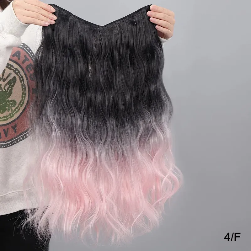 Sambungan Rambut Sintetik 4 Klip Dalam Bentuk V Bentuk Rambut Panjang Gaya Rambut Lurus Warna Potongan Rambut 55CM Rambut Palsu Asli