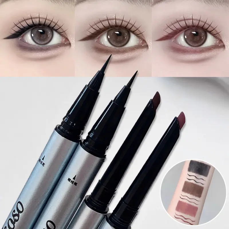 1pc Doppel Kopf Ultra-feine Matte Rot Braun Eyeliner Stift Wasserdicht Schwarz Braun Eyeliner Gel Bleistift Schnell Trocknend einfach Tragen Eye Liner — image 2