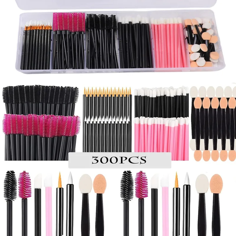 Kit di strumenti per trucco Deluxe da 300 pezzi usa e getta con custodia portatile Applicatore di rossetto Bacchette per mascara Pennelli per ombretti ciglia