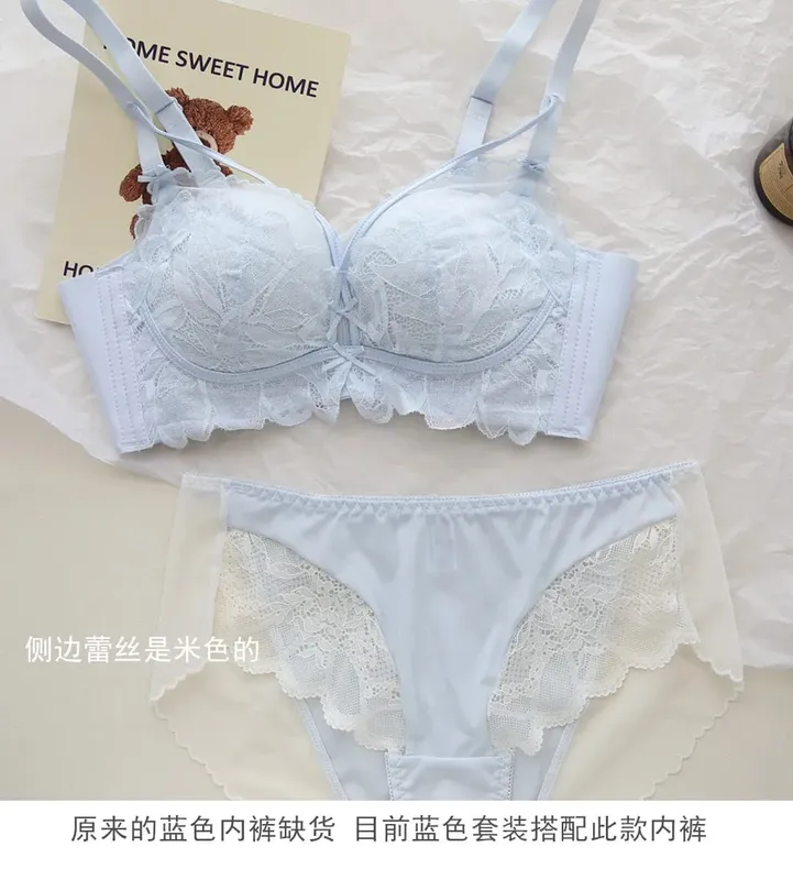 French Garden MOYISU Set reggiseno in pizzo 32-38 AB Coppa sottile senza fili Push Up Anti-cedimento セクシー Lingerie di supporto adatta a busto piccolo — image 9