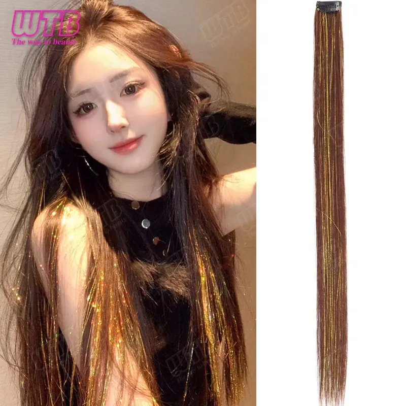 Synthetic Hair Extension Wig BB Clip Style Highlighted Laser Silk Straight Hair Extension Wig Suitable for Women's Daily Wear — image 8