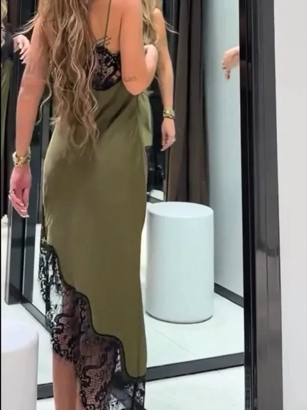 Chic Dentelle Patchwork Satin Robe Camisole Sans Manches Voir À Travers Ourlet Irrégulier Robes 2026 Nouvelle Fête Quotidienne En Plein Air Tenue Décontractée — image 4