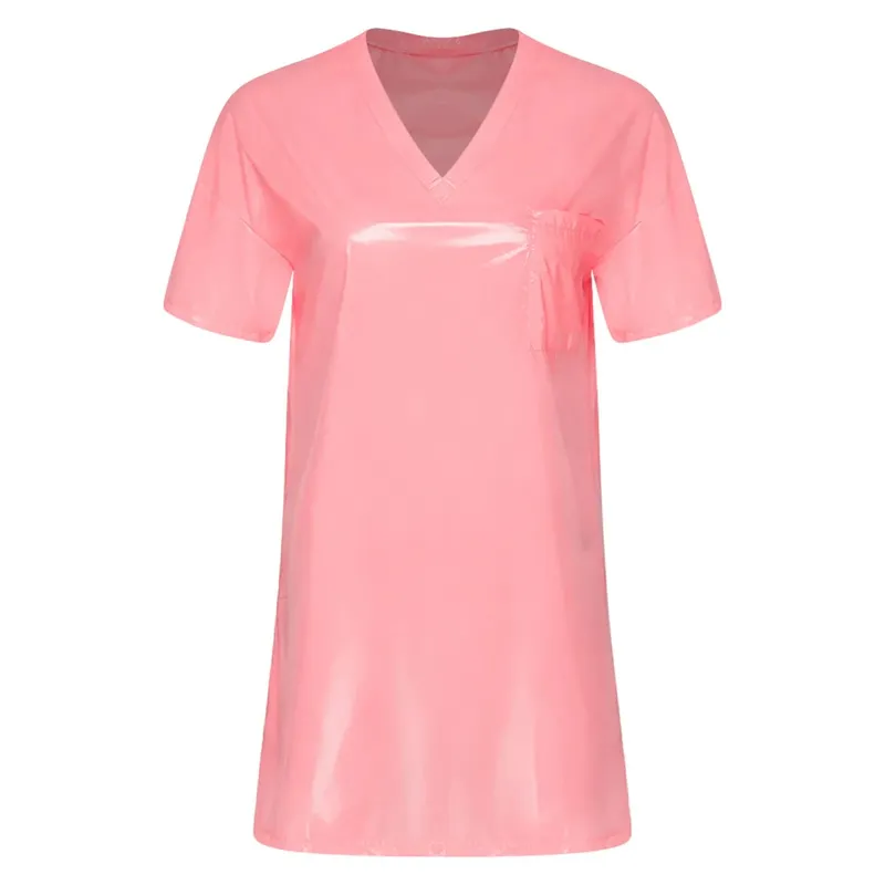 Womens Waterproof Sleep Dress V Neck Short Sleeve Side Split Loose Mini Dress Oversized T-shirt for Swimwear Water Rave Parties — image 8
