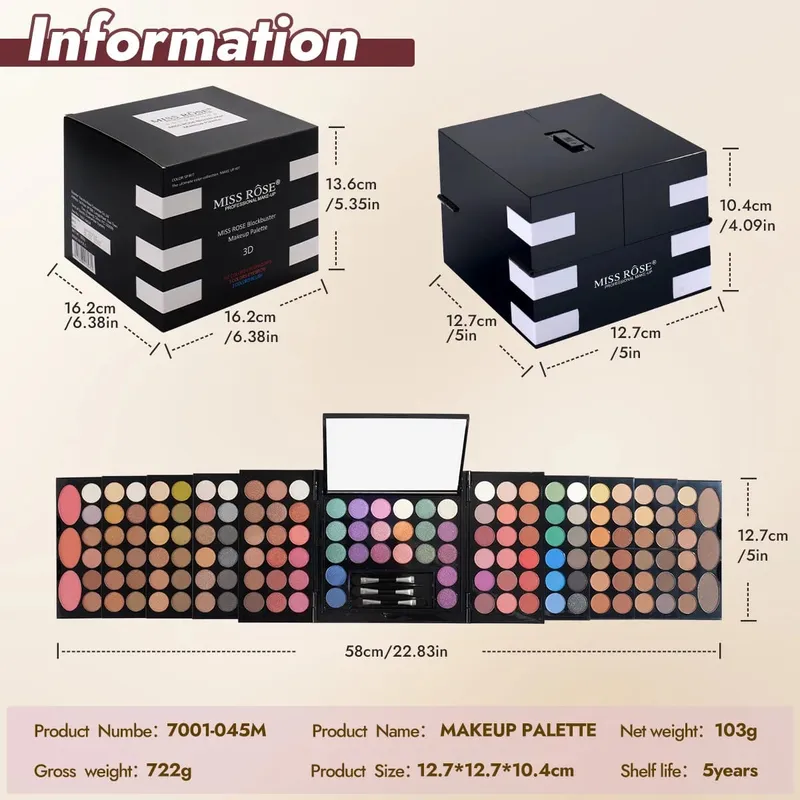 Multi-functional Makeup Box With Mirror Pro Eye Shadow Palette Set For Stage Make up Practical Cosmetic Kit For Makeup — image 6