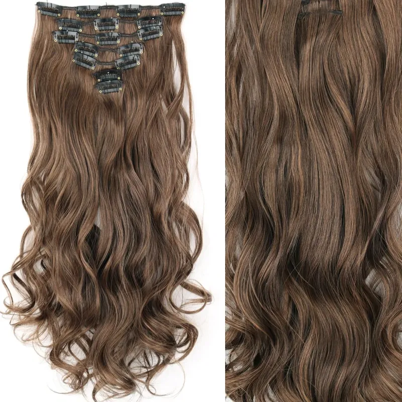 22Inch Long Straight Wavy Hair Extension 7Pcs/Set 16 Clips High Tempreture Synthetic Hairpiece Clip In Hair Extensions — image 17