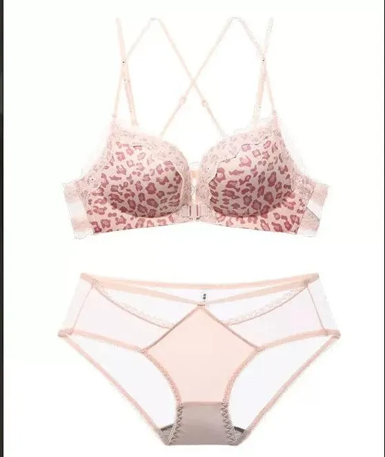 Wanita Leopard Penutupan Depan Bra Push Up Dada Kecil Anti Tumpahan Sisi Sokongan Brasi Belakang Seksi Saiz 32-38ABC Pakaian Dalam Harian — image 9
