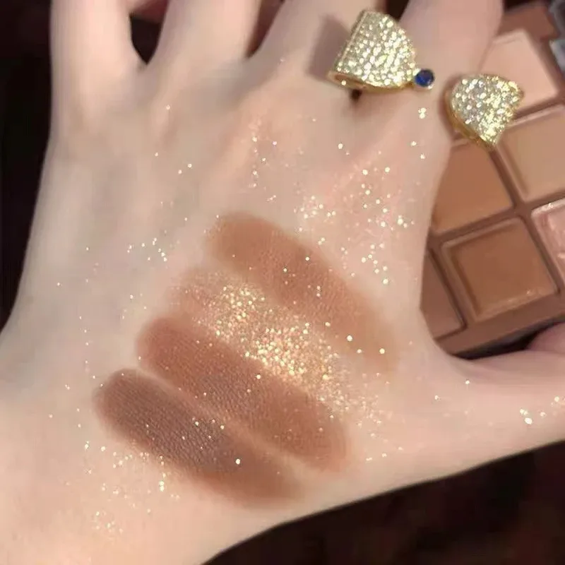 Palette di ombretti glitterati a 9 colori Palette di ombretti acrilici opachi luccicanti marrone cioccolato Cosmetici per trucco coreano impermeabili — image 6