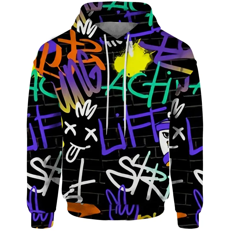 Felpa trendy con graffiti Felpa con motivo grafico 3D Abbigliamento maschile Novità in felpe con cappuccio Uomo Felpa con cappuccio Abbigliamento uomo — image 4