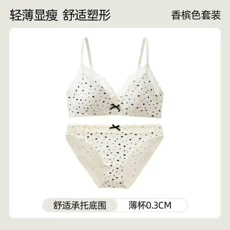 여자 폴카 도트 스타 레이스 무선 브래지어 얇은 푸시 업 안티 처짐 Bralette 작은 가슴 리프트 십대 소녀 캐주얼 매일 브래지어 뜨거운 — image 10