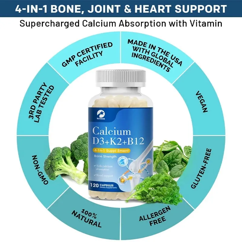 Kapsul Vitamin D3K2 Kexinsh Vb12 Sokongan Kalsium Penyerapan Kalsium Tulang Gigi Jantung Kesihatan Otak Sendi Fungsi Imun — image 4