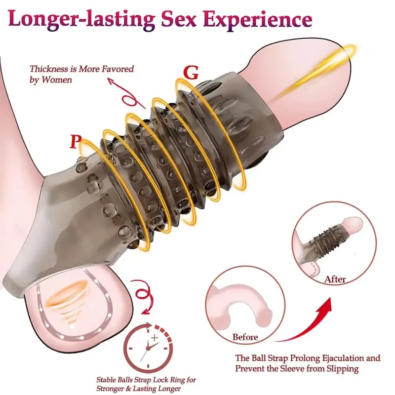 Condoms Penis Extender Sleeve Dick Enlargement Delay Ejaculation Erotic Penis Rings Anal Sex Toys For Men No Vibrator For Women — image 3