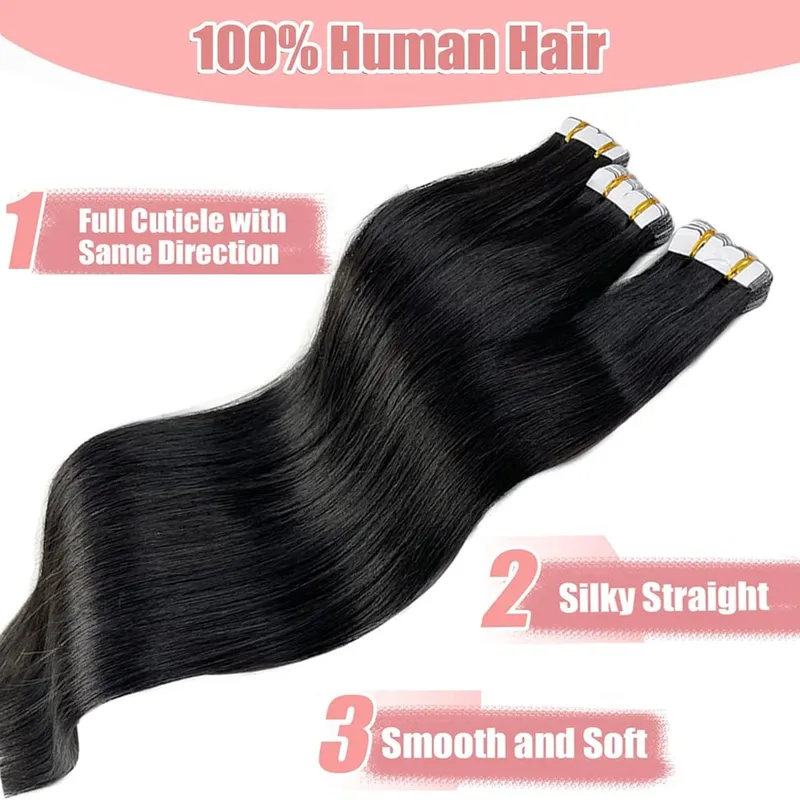 ตรง MINI เทปต่อผมมนุษย์ไม่มีรอยต่อ MINI เทปธรรมชาติ 100% ที่มองไม่เห็นกาวเทป INS สำหรับผู้หญิง 26 นิ้ว — image 3