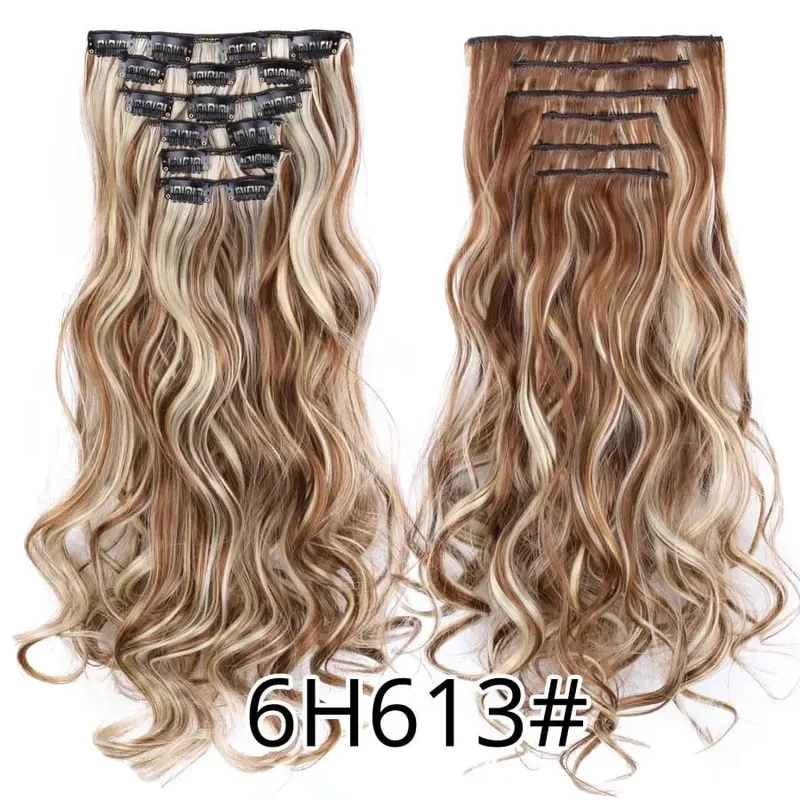 คลิปสีดำในส่วนขยายตรง 22 "ยาวสังเคราะห์หนาคลิปบนผมสำหรับผู้หญิง 6 ชิ้น/เซ็ต CURLY Full HEAD งานแต่งงานทุกวัน — image 41