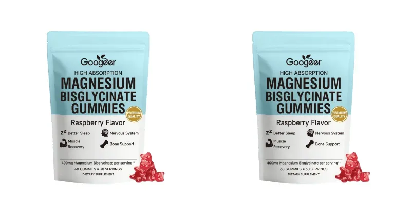 Gomas de bisglicinato de magnésio 400 mg sabor framboesa apoia a saúde óssea e função muscular suplemento dietético para adultos 60 contagem