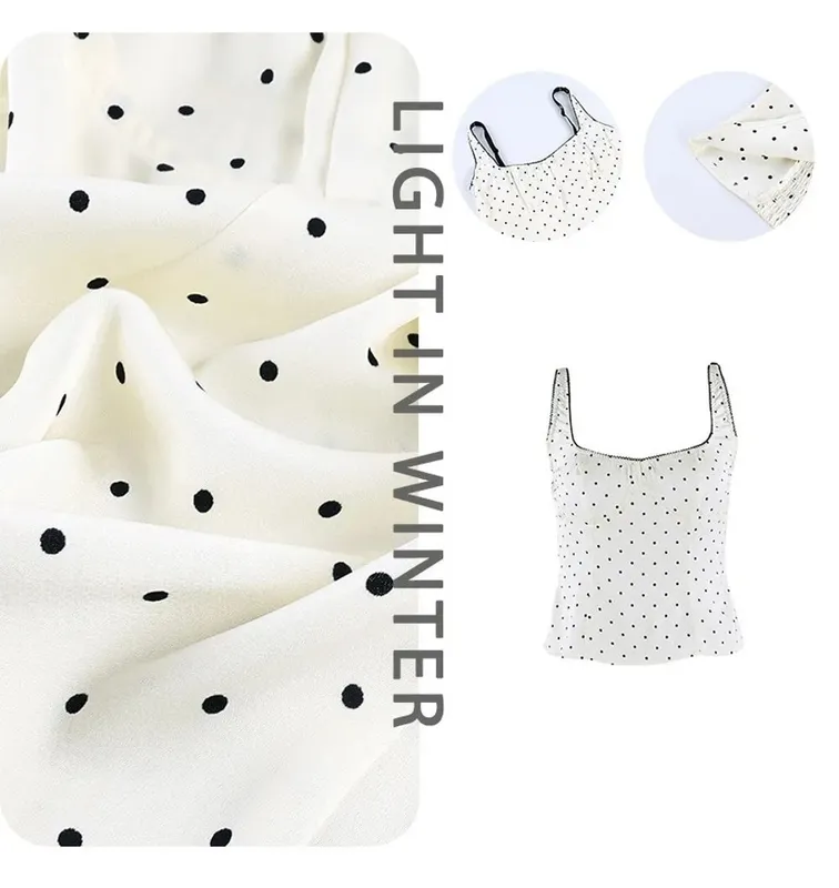 Sexy Spaghetti Strap Polka Dot Tank Top Square Neck Schlank Abgeschnitten Ärmellose Seide Weste Off-schulter Spitze Camis Weibliche — image 8