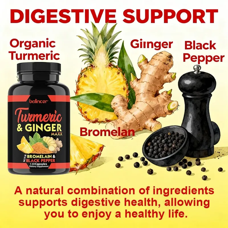 Capsules de curcumine de curcuma biologique avec gingembre, soutien des articulations, muscles, cardiovasculaire, cognitif, digestif et bien-être immunitaire — image 5