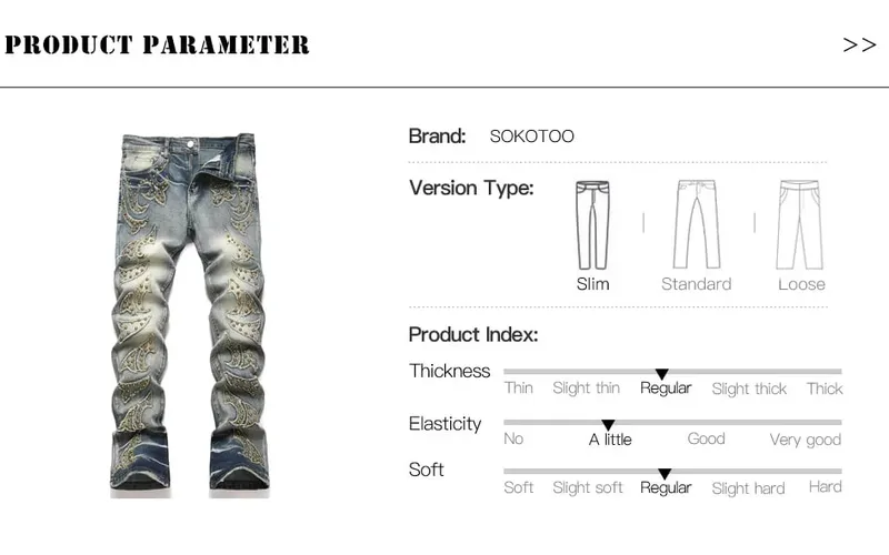 Män Slim Boot Cut Denim Jeans Punk Nit Patch Stretch Byxor Streetwear Blå utsvängda byxor — image 7