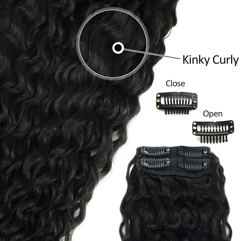 Extension synthétique à Clip pour femmes, Extension de tête complète, longue, crépue et bouclée, faux cheveux, épingle à cheveux noire et brune pour femmes — image 6