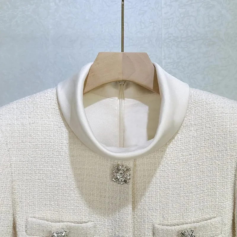Abito a tulipano in due pezzi finto manica lunga con colletto alla coreana in tweed nuovo arrivo 2026 - Minigonna elegante alla moda di alta qualità — image 5
